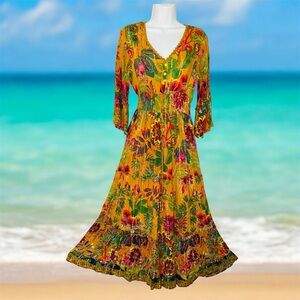 Anthropologie Me 2 Magic Floral Tropical Maxi Dress Tiered Yellow Size S